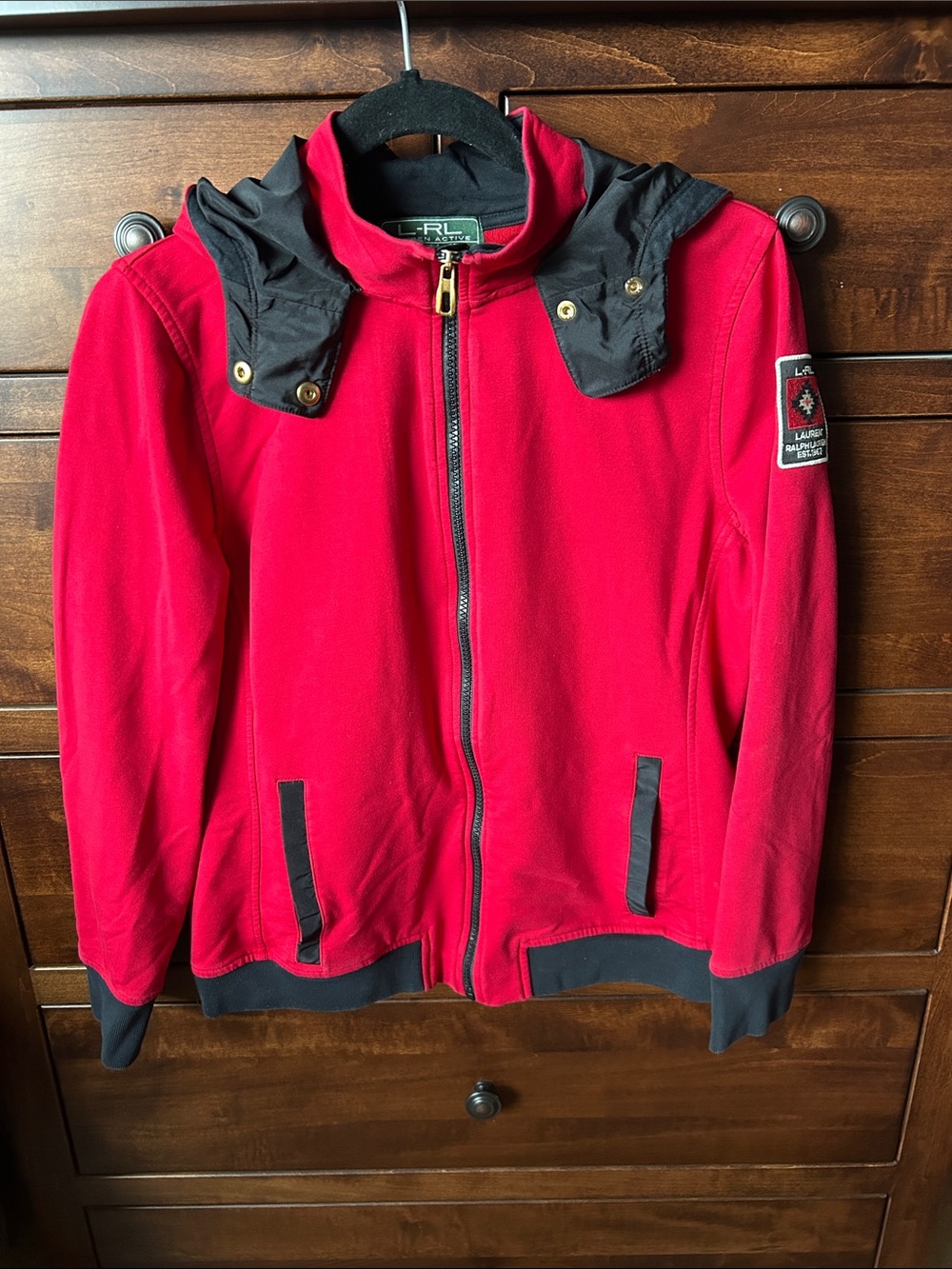 Ralph Lauren Red Zip-Up Hoodie with Black Hood & Trim